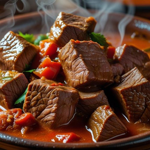 Filipino beef stew with tomato sauce and sirloin.