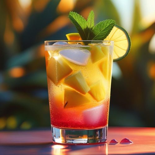 Premium Vodka, Passion Fruit, Pineapple, Lemon, Coconut Rum, Grenadine. Tropical, sweet!!!