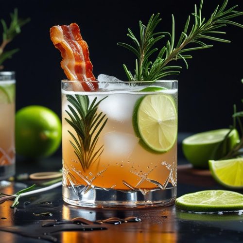 Reposado Tequila, Homemade Ginger Beer, Rosemary, Lime, Maraschino Liqueur & Bacon! Refreshing, full nerd!!!